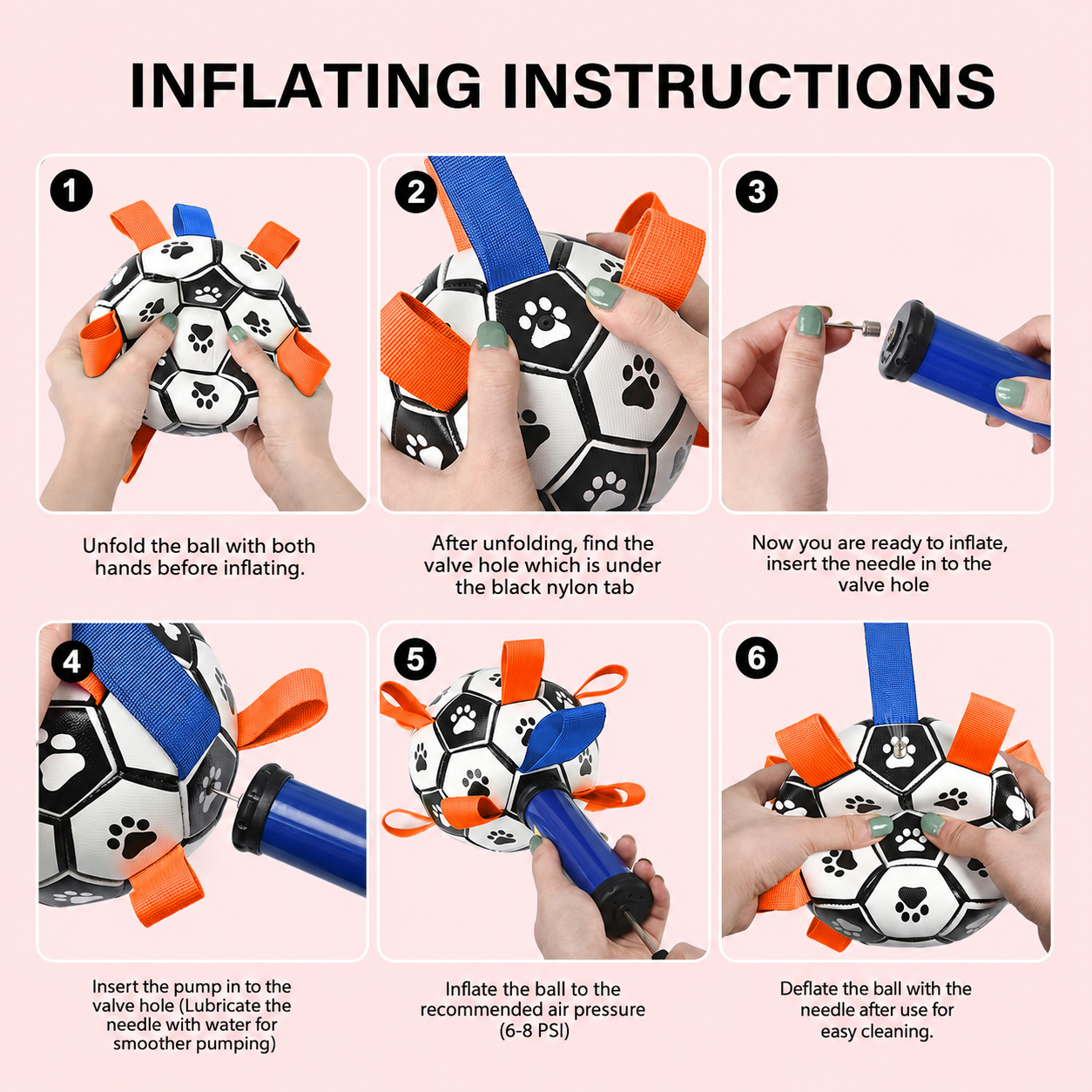Dog Football Ball with Handles, Interactive Dog Toy for Small Medium Dogs, Durable Dog Balls for Tug or War & Water Play (6 Inch)